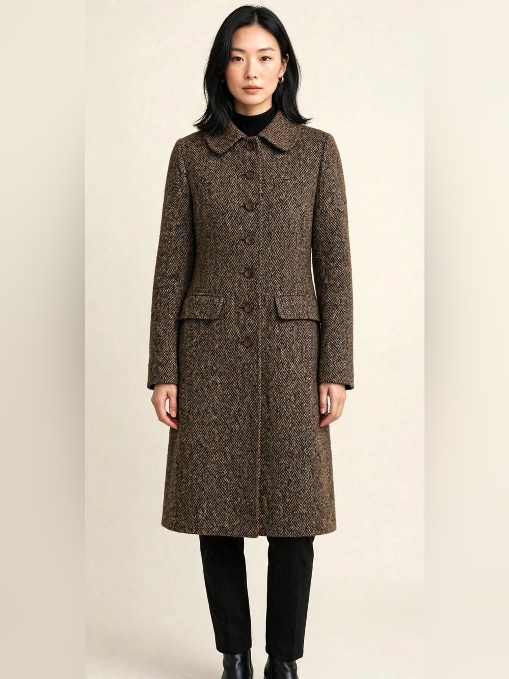 H&M Brown/Black Wool-blend Boucle Winter Coat